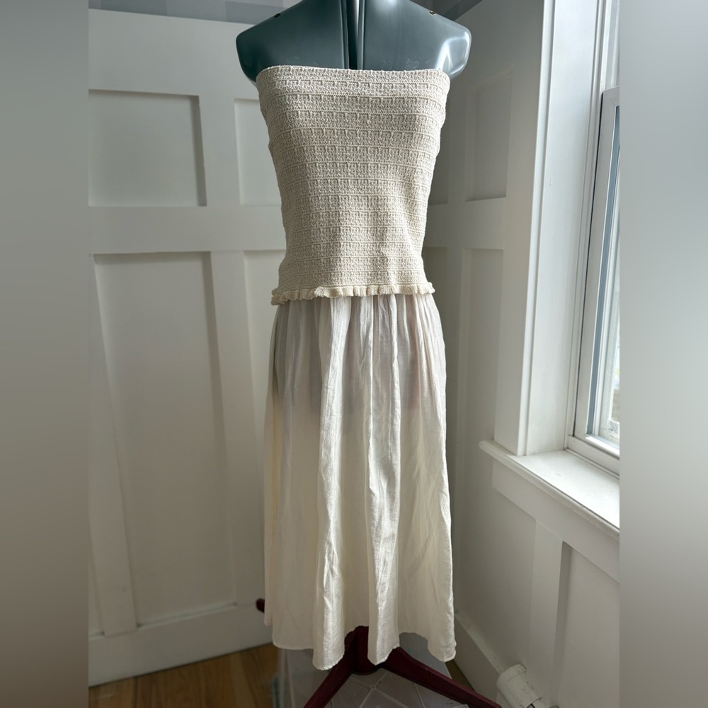 Zara Cream Strapless Smocked Maxi Dress Medium Boho